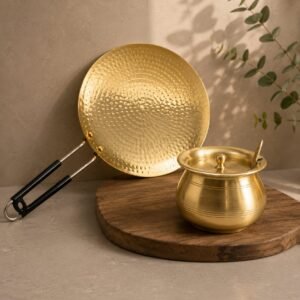 Premium Brass Roti Tawa with Brass Ghee Pot – Traditional Handcrafted Kitchenware Set