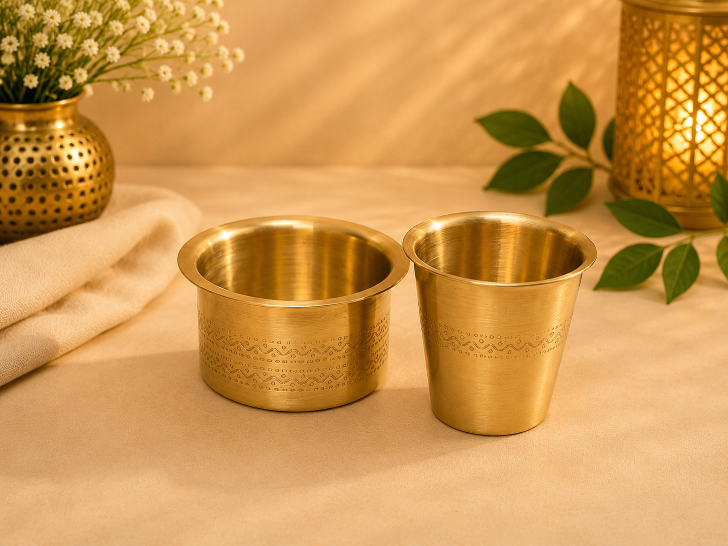 Chai Starter Kit (Brass Saucepan with Insulated steel base with golden PVD coating handle + Brass Mortar and Pestle) + Braas Davaraa - Image 3